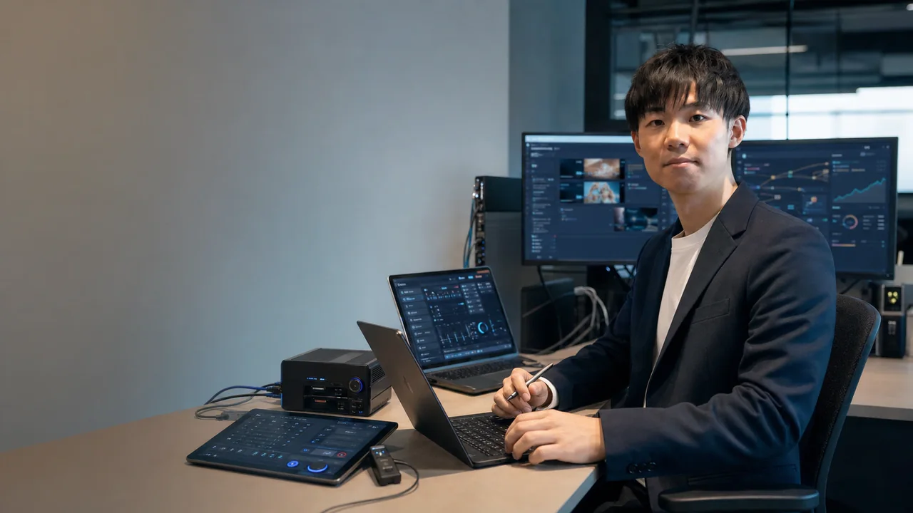 生成AI技術を表す、入力・変換・確認・成果を一続きに置いた触覚的な制作模型